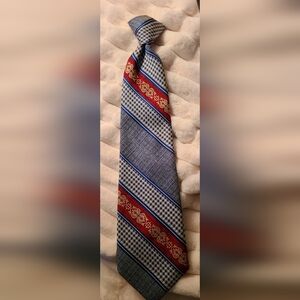 Vintage Elegant Blue & Red Striped "Snapper" Clip-On Tie.  Adult/teen/child
